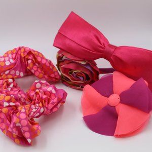 6 Pieces - 4 Pink & Purple Matching Headbands + 2 Scrunchies